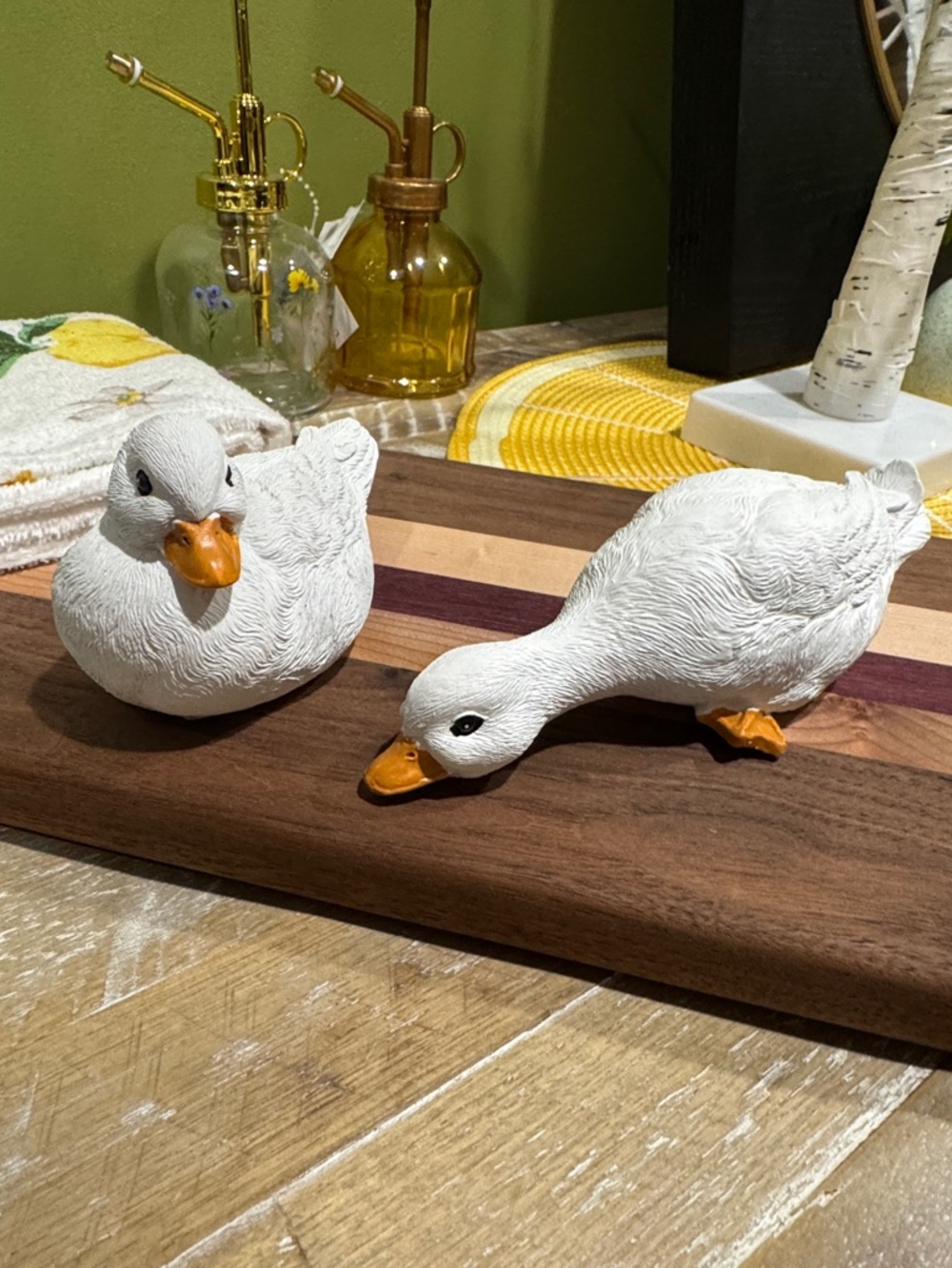 White Ceramic Duck Figurines - Decorative Set